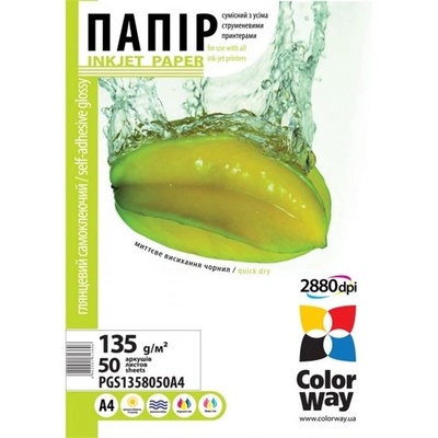 ColorWay Фотохартия COLORWAY, гланцова, самозалепваща, 135 - 80 g/m2, A4, 50 листа PGS1358050A4 (PGS1358050A4)