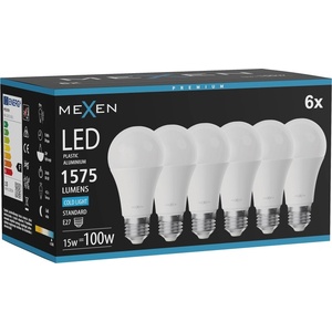 Mexen Nova 6x LED крушка E27, A60, 15W, Студена - 6500K, 1575 lm - L100-E27-1565-01x06 (L100-E27-1565-01x06)