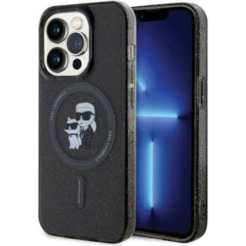 KARL LAGERFELD Кейс Karl Lagerfeld Karl&Choupette Glitter MagSafe за iPhone 15 Pro, черен