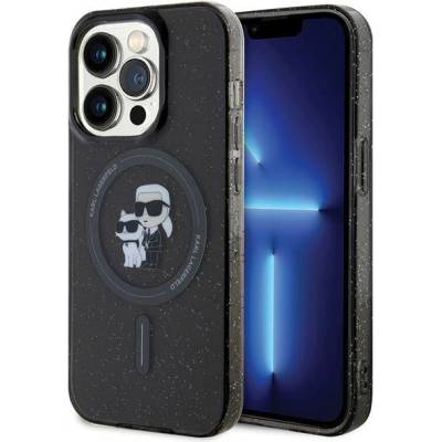 KARL LAGERFELD Кейс Karl Lagerfeld Karl&Choupette Glitter MagSafe за iPhone 15 Pro, черен