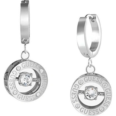 Guess Elegantné oceľové náušnice kruhy Solitaire JUBE01463JWRHT/U číra, strieborná