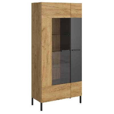 Висока витрина Santes 1W1D дъб крафт златен и антрацит