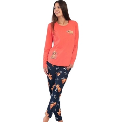 Дамска макси пижама в коралово и тъмносиньо