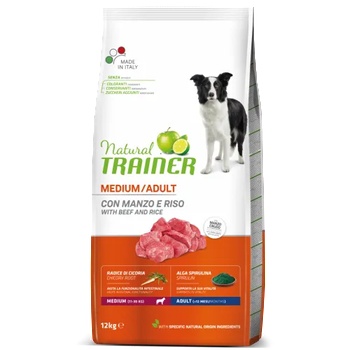 Natural Trainer Dog Adult Medium with Beef - храна за пораснали кучета, над 1 година, от средни породи, с говеждо месо - 12 кг, Италия - 926017