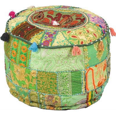 Sanu Babu Taburet z Rajasthanu s bohatou Ari výšivkou, průměr 49cm výška 36cm patchwork (DG)