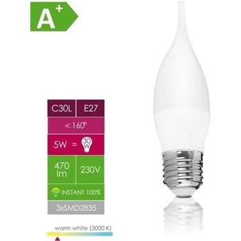 Whitenergy LED žárovka E27 3 SMD 2835 5W 230V mléko C30L