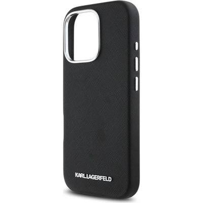 CG Mobile iPhone 16 Pro KARL LAGERFELD SAFFIANO FULL WRAPPED ELONGATED METAL LOGO Силиконов удароустойчив протектор за телефон, BLACK KLHMP16LPSAFWMCK (KLHMP16LPSAFWMCK)