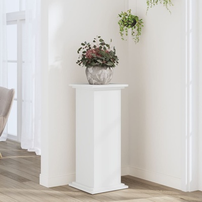 vidaXL Поставка за растения, бяла, 33x33x80 см, инженерно дърво (852969)