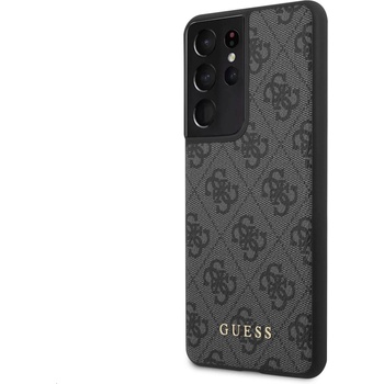GUESS 4G Charms Collection Hard Case - дизайнерски кожен кейс за Samsung Galaxy S21 Ultra (сив)