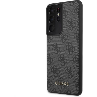 GUESS 4G Charms Collection Hard Case - дизайнерски кожен кейс за Samsung Galaxy S21 Ultra (сив)