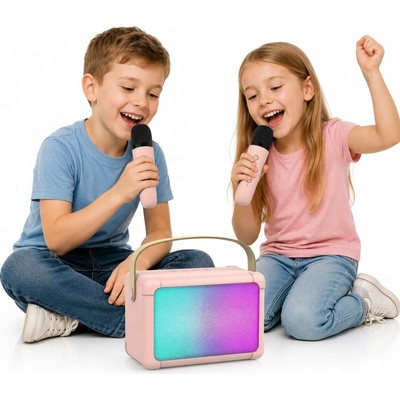 PŘENOSNÁ KARAOKE SADA REPRODUKTOR MIKROFONY RŮZNÉ HLASY PRO DĚTI LED