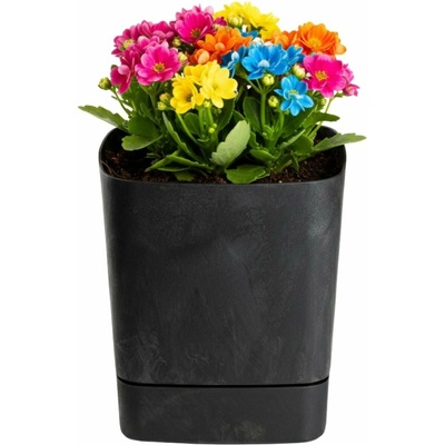 HowHomely PLASTOVÝ KVETINÁČ CUBI 19X21 CM IMITÁCIA BETÓNU ČIERNA