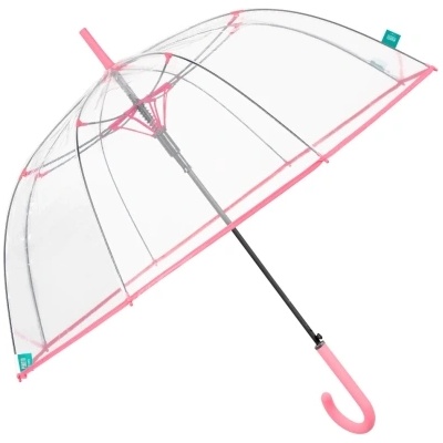 Дамски прозрачен автоматичен голф чадър Perletti Time 26333, Прозрачен/Розов