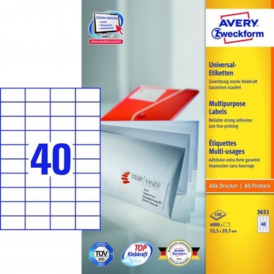 Etikety univerzálne 52,5x29,7mm Avery A4 100 hárkov