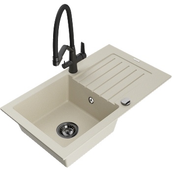 Mexen Pablo гранитна мивка с 1 корито с отцедник и кухненски смесител Duo, бежов - 6510-69-671701-70-B (6510-69-671701-70-B)