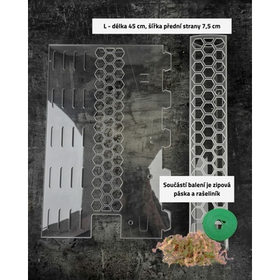 Mechová opora průhledná L 45 cm s mechem a zip páskou