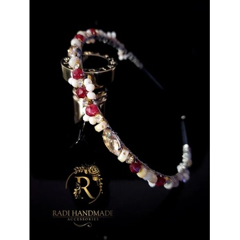 Radi handmade Луксозна диадема с камъни, прасковени кристали и винен ахат (299)