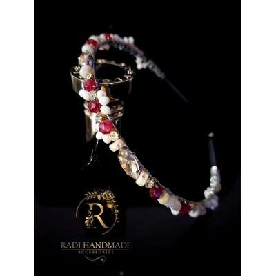 Radi handmade Луксозна диадема с камъни, прасковени кристали и винен ахат (299)