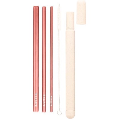 ECOCARE Ekologická kovová brčka cestovní set Ružová 3 ks