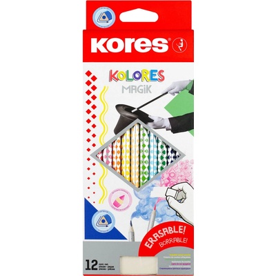Kores pastelky trojhranné Kolores MAGIK gumovací 12 barev 199365