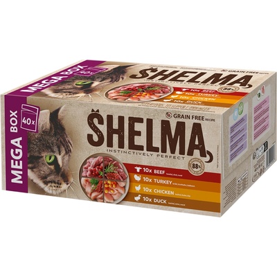 SHELMA bezobilné dušené filetky masový výběr pro kočky 40 x 85 g