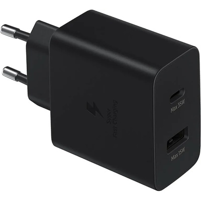 Samsung Power Adapter Duo 35W Wall Charger EP-TA220NB - захранване за ел. мрежа с USB, USB-C изход и технологии за бързо зареждане (черен) (ритейл опаковка)