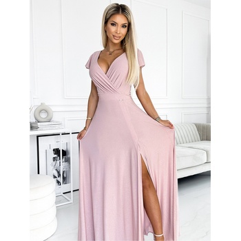 Numoco Блестяща дълга рокля с деколте - мръсно розово Numoco CRYSTAL numoco | Rozov | ЖЕНИ | XS