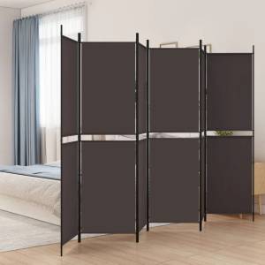 vidaXL Параван за стая, 6 панела, кафяв, 300x200 см, плат (350239)