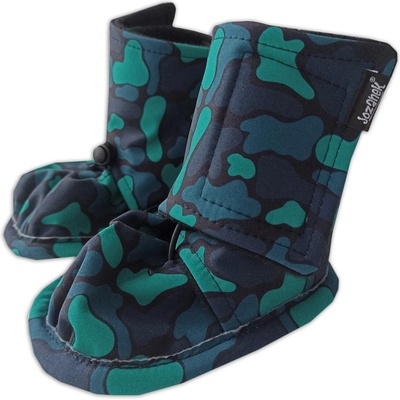 Softshellové zateplené botičky, zimní capáčky, zelený maskáč