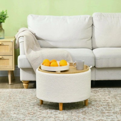 HOMCOM Otoman s úložným prostorem Ø56 x 42 cm | bílý