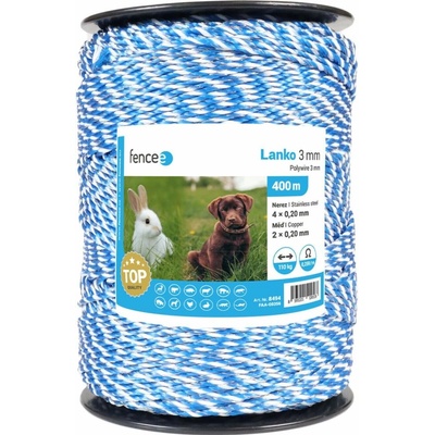 Lanko na elektrický ohradník, priemer 3 mm, bielo-modrý, 0,2 Ω/m