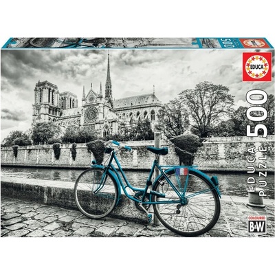 Educa С колело в близост до Нотр Дам - черно-бял пъзел 500 части