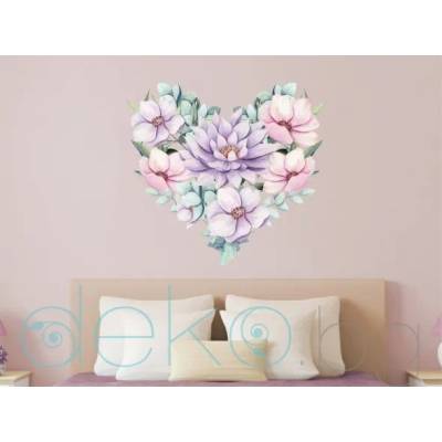 Сърце от нежни цветя - стикер с ефект на акварелна рисунка (3190)