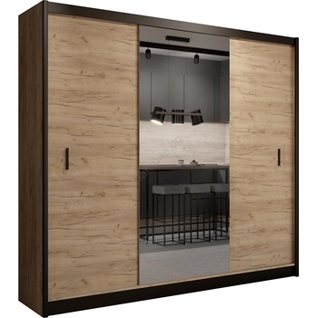 EMS Гардероб MIRO 250x215 см с огледало, дъб крафт/черен (MT0021)