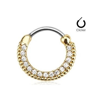 Šperky4U zlacený piercing do nosu septum čiré kamínky NS0032-C