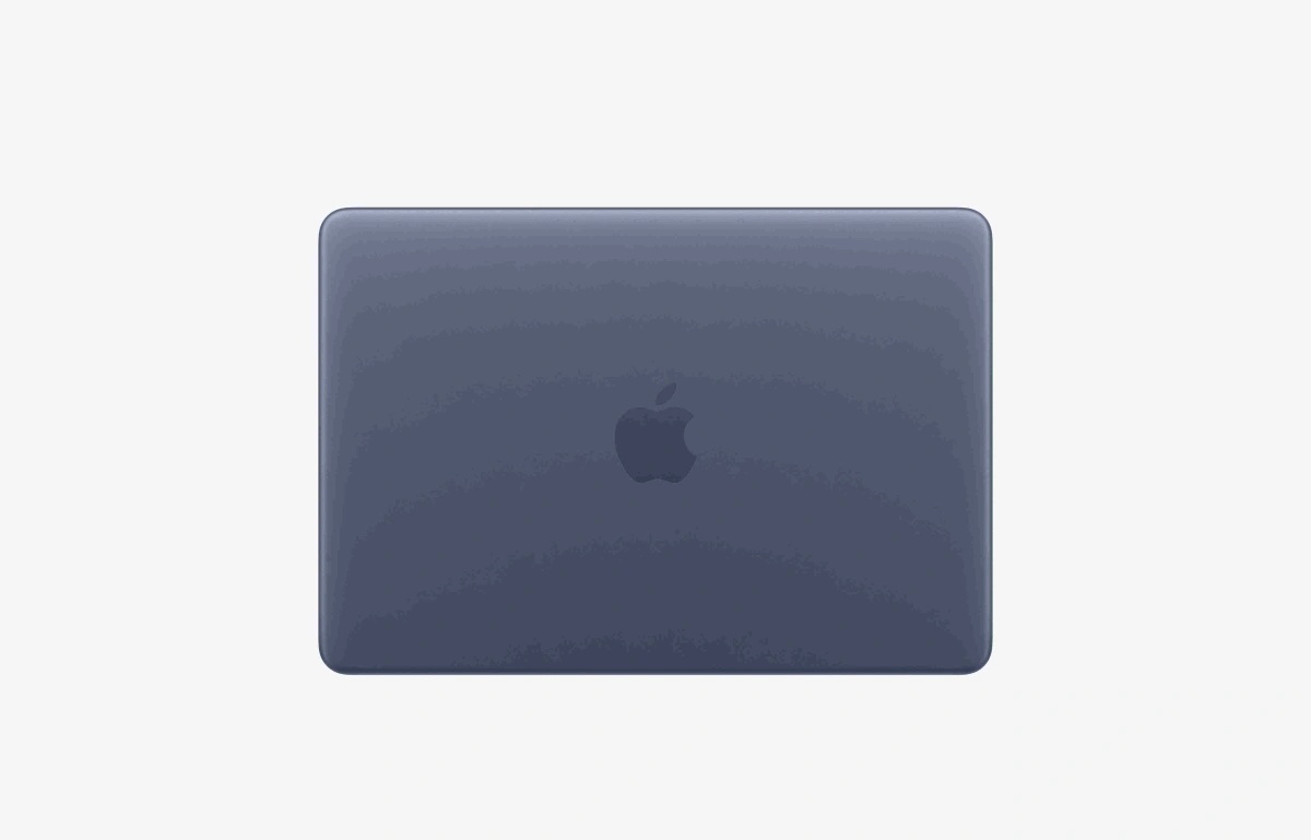 Apple MacBook Neo în culoarea Indigo, văzut de sus