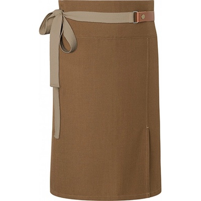 Karlowsky Barmanská zástěra s koženým vázáním a kontrastním páskem skořicová Pantone 2321C 110x65cm KY055