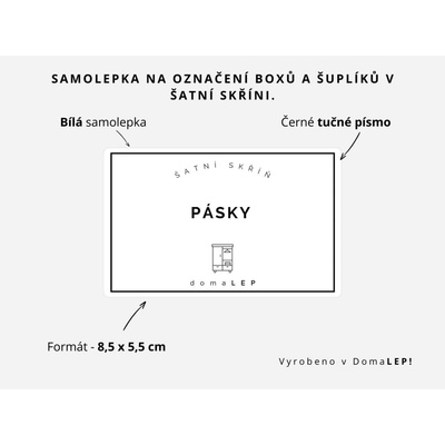 DomaLEP SAMOLEPKA, BÍLÁ - ČERNÉ písmo, velikost: š. 8,5 cm x v. 5,5 cm – Zboží Dáma