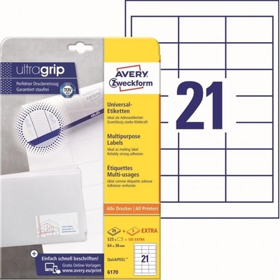 Avery Zweckform 6170 Samolepící etikety 64x36mm 630 ks bílá