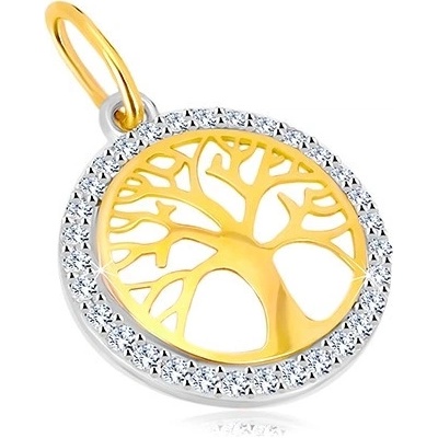Šperky eshop Přívěsek v kombinovaném 14K zlatě kruh se stromem života blýskavé zirkony GG35.24