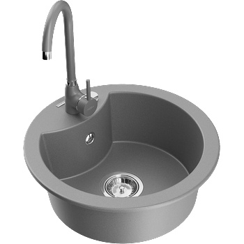 Mexen Diego еднокамерен гранитен мивка с кухненски смесител Telma, сив - 6512-71-670200-71 (6512-71-670200-71)