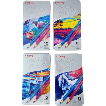 Цветни моливи 12цв. дълги метална кутия yl191090-12