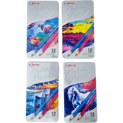 Цветни моливи 12цв. дълги метална кутия yl191090-12