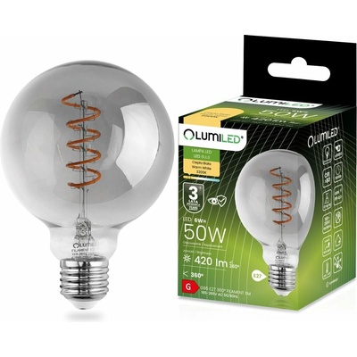 Lumiled Dekoratívna LED žiarovka E27 G95 6W = 50W 420lm 2200K Teplé 360° vlákno GLOBE Smokey