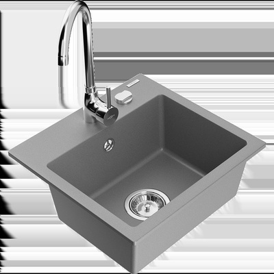 Milo кухненска мивка от гранит с 1 камера с кухненски смесител Telma, сив - 6505-71-670200-00 (6505-71-670200-00)
