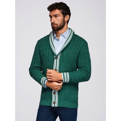 Ombre Clothing Мъжки пуловер със шалов яка в препи стил - зелен V2 OM-SWCD-0152 Ombre Clothing Ombre Clothing | Zelen | МЪЖЕ | XL