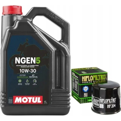 Olejový filtr HifloFiltro HF204 + Olej 10W30 Motul 4T Ngen5 4 Litry