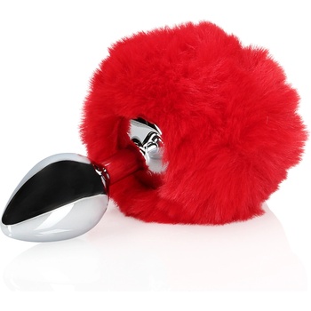 Image 1 of Ouch! Bunny Tail with Metal Butt Plug Red