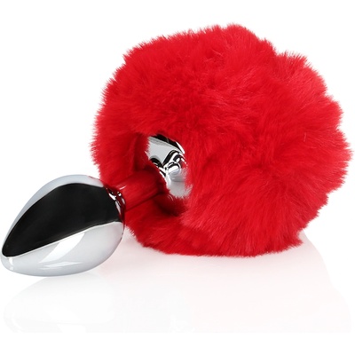 Ouch! Bunny Tail with Metal Butt Plug Red