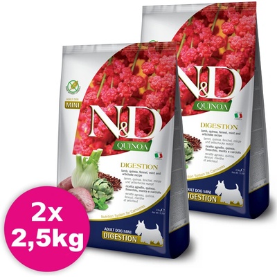 N&D Dog Quinoa GF Adult Mini Digestion Lamb 2 x 2,5 kg